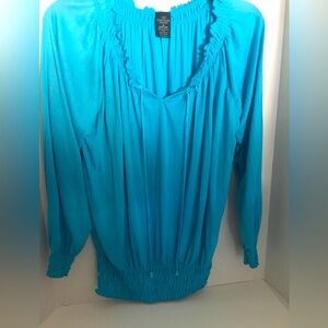 Women’s Faded Glory Turquoise Crinkle Peasant Blouse 3x (22-24)